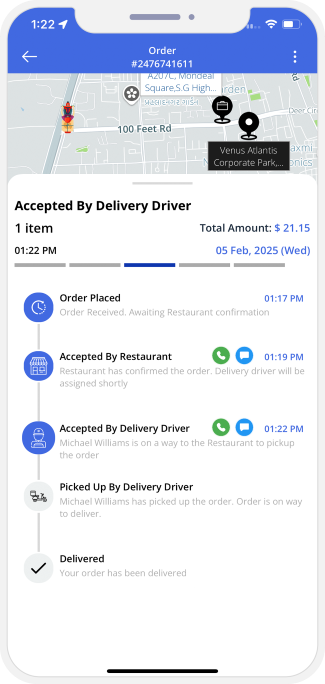 user see assigned driver for pickup of order