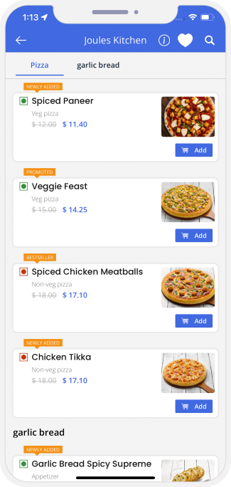 user check restaurant menu