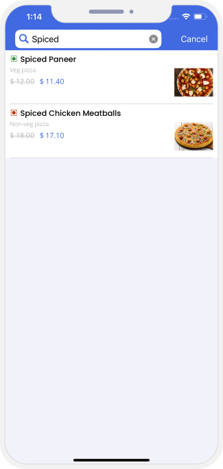 user search food items