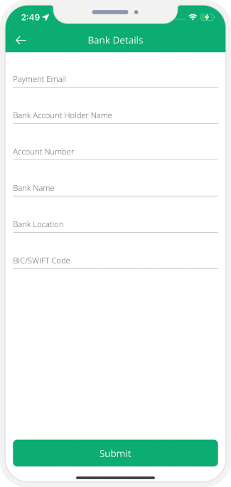 user and service providers upload their bank details and invite friends to download app