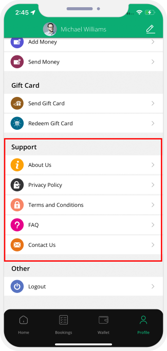 Information like About Us, Privacy Policy, Terms and Conditions, Contact US and FAQ.