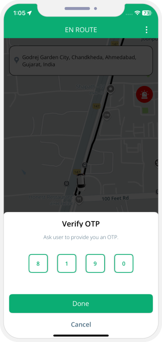OTP Verification to Start the Ride