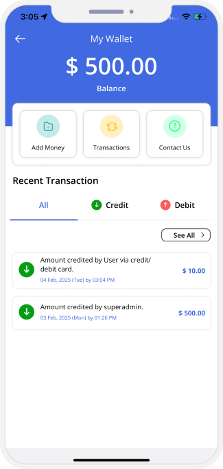 user and provider manage their wallet