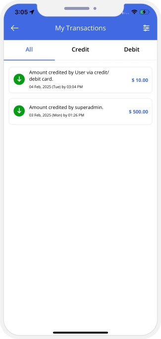 user and provider manage their wallet