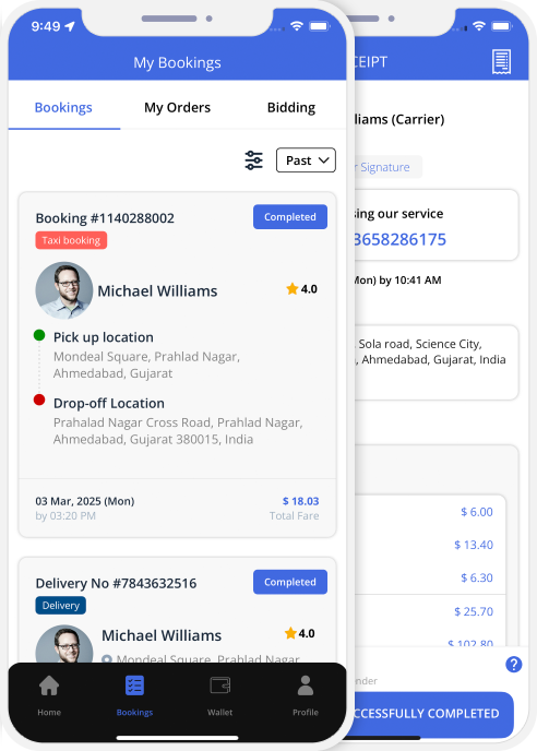 user app login and registration screen