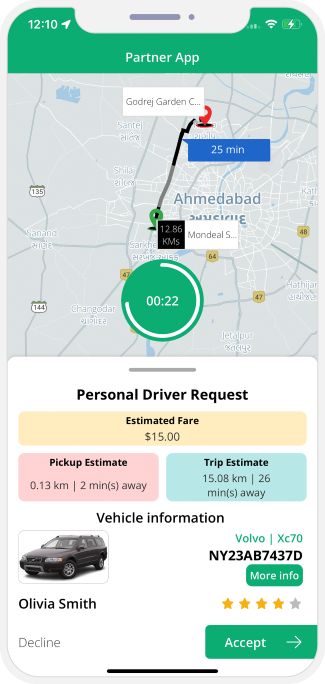 Driver accept or decline the request