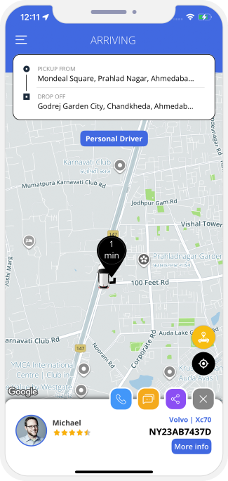 Rider can see the location of the Driver on a Map