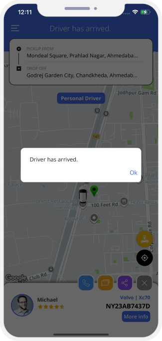 Rider is notified when driver reaches at location