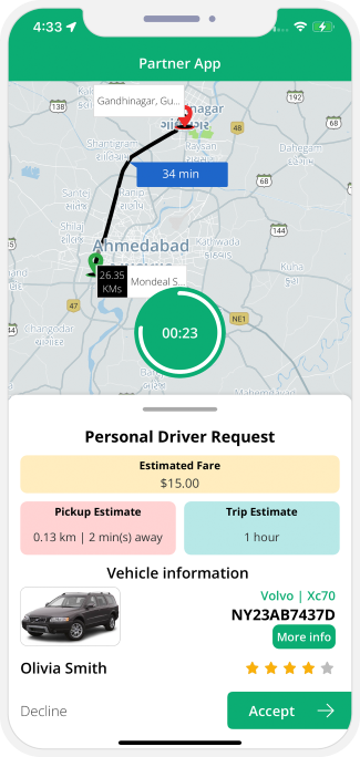 Driver accept or decline the request