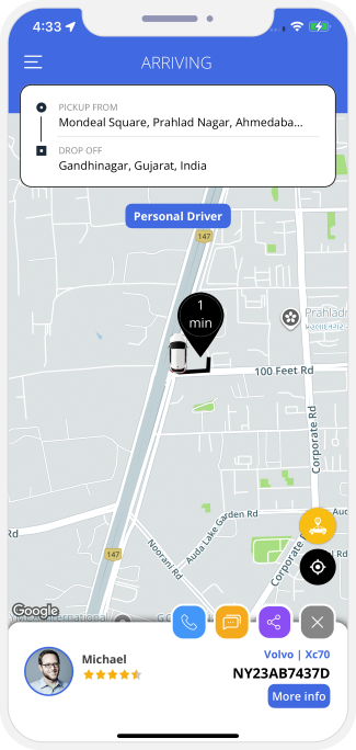 Rider can see the location of the Driver on a Map