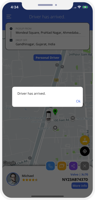 Rider is notified when driver reaches at location