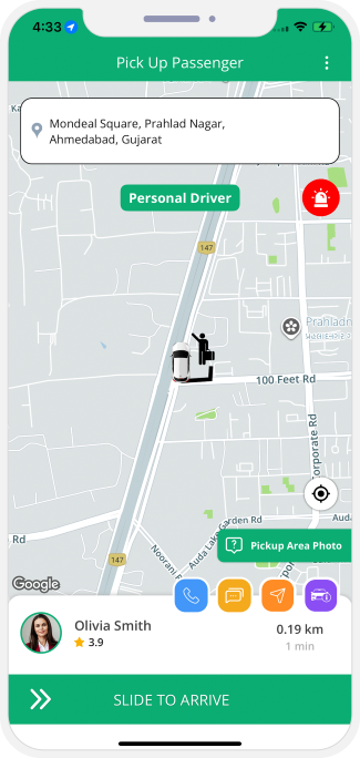 Driver updates when he arrives at pickup location