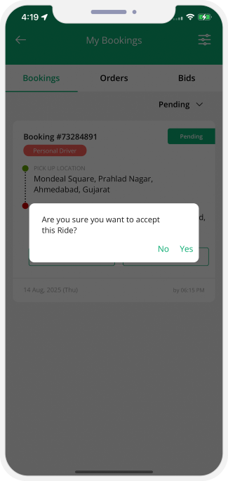 driver slide to end trip and rider get notification for Trip completed