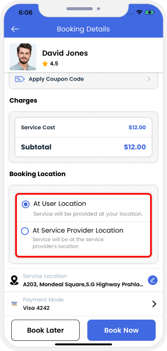 Select booking location