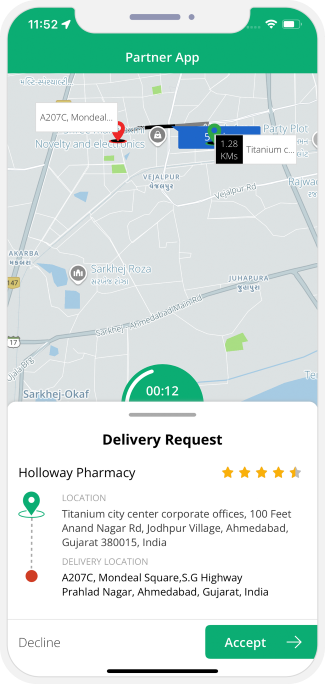 delivery driver sees request