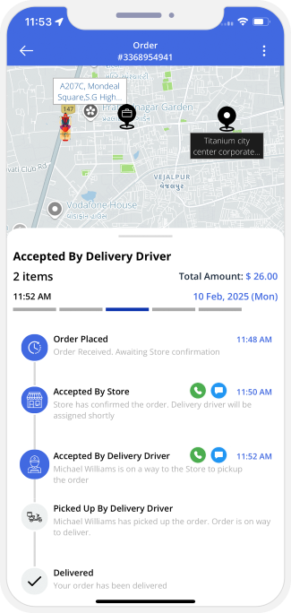 user see assigned driver for pickup of order