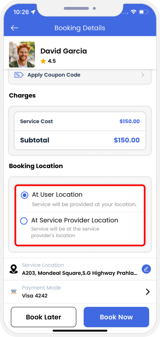 Select booking location