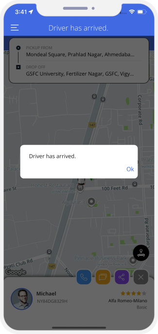 Rider is notified when driver reaches at location
