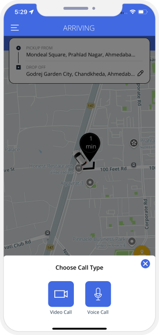 Rider can see the location of the Driver on a Map