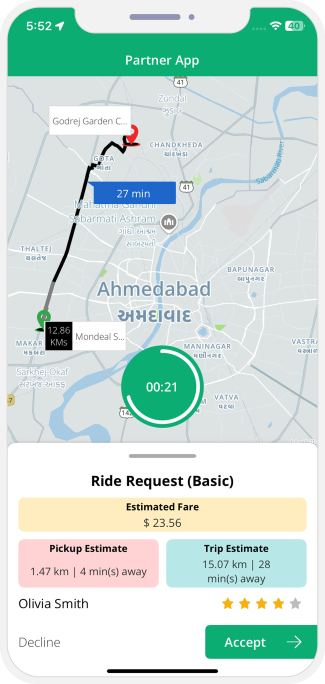 Driver accept or decline the request