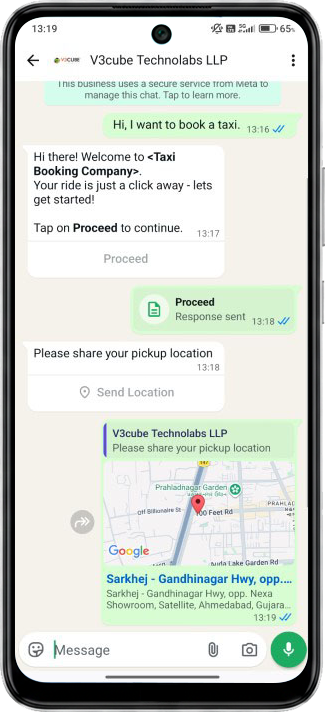 chatbot ask for pick-up location