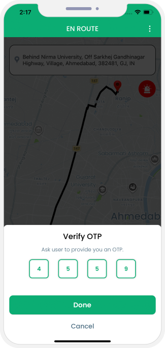 OTP Verification to Start the Ride