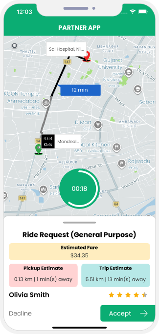 Driver accept or decline the request