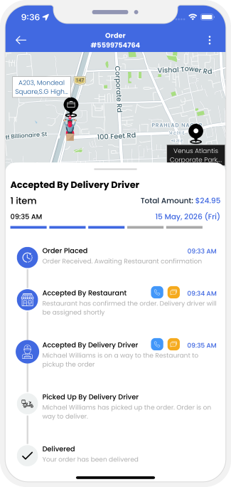 user see assigned driver for pickup of order