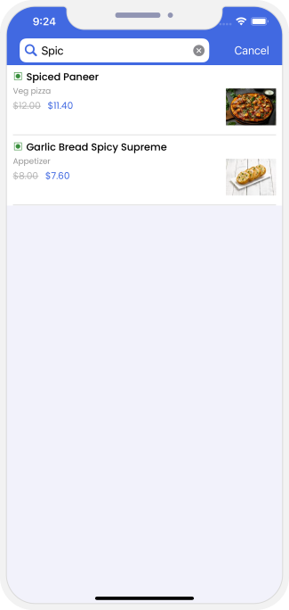 user search food items