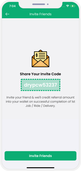 user and service providers upload their bank details and invite friends to download app
