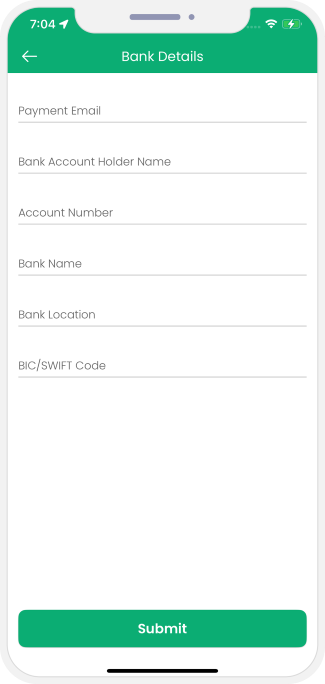 user and service providers upload their bank details and invite friends to download app