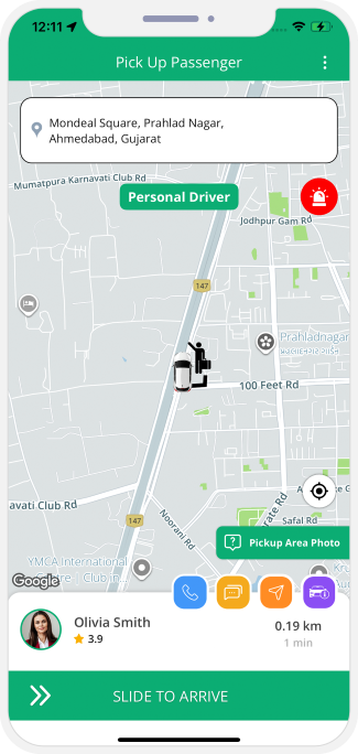 Driver updates when he arrives at pickup location