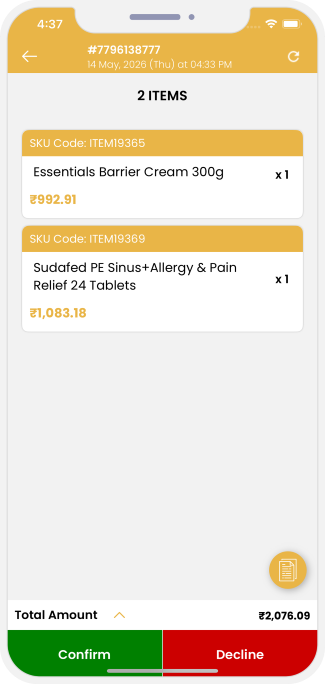 total bill amount confirm or decline