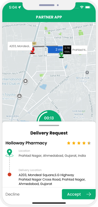 delivery driver sees request