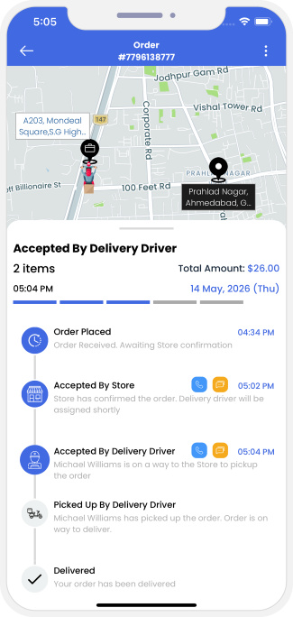 user see assigned driver for pickup of order