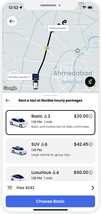 taxi rentals screen