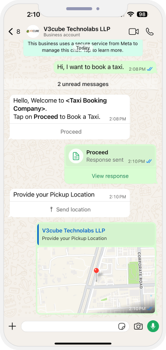 chatbot ask for pick-up location