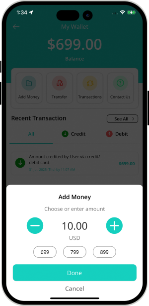 user and provider manage their wallet