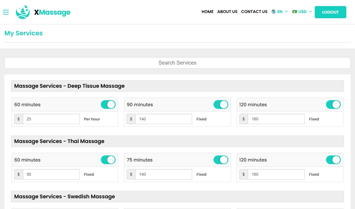 Masseur - Manage Services