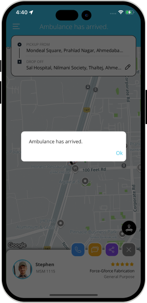 Patient is notified when Ambulance driver reaches at location