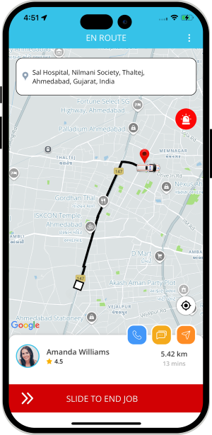 Ambulance driver slide to end trip and Patient get notification for Trip completed
