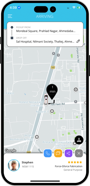 Patient can see the location of the Driver on a Map