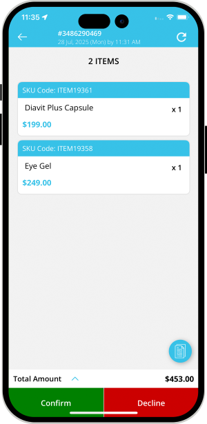 total bill amount confirm or decline