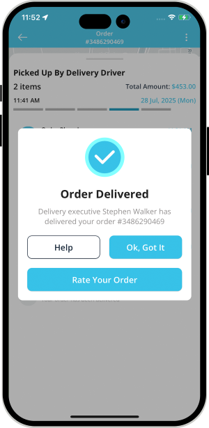 order delivered successful