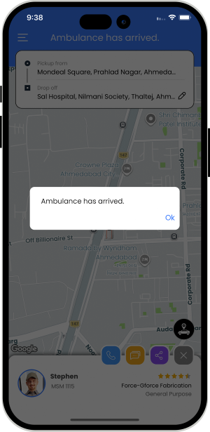 Patient is notified when Ambulance driver reaches at location