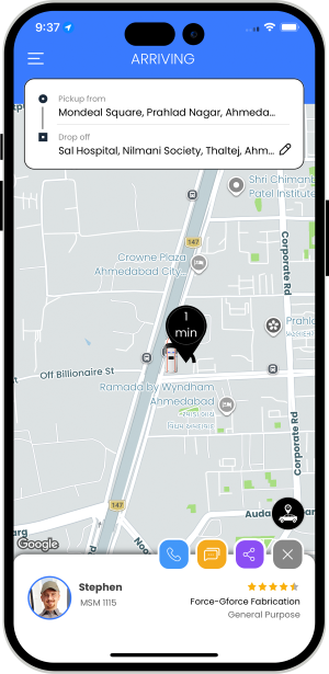 Patient can see the location of the Driver on a Map