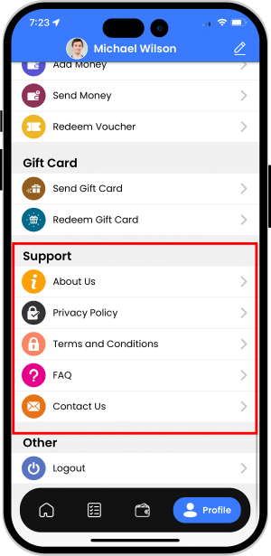 Information like About Us, Privacy Policy, Terms and Conditions, Contact US and FAQ.