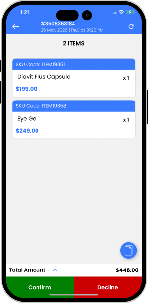 total bill amount confirm or decline