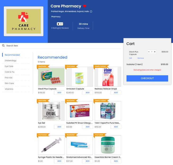 Pharmacy Store Item Grid View