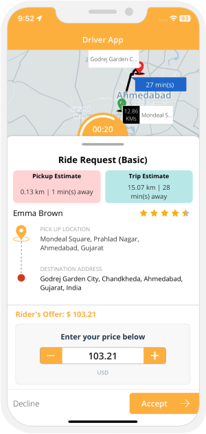 Driver can counter offer the Ride Fare